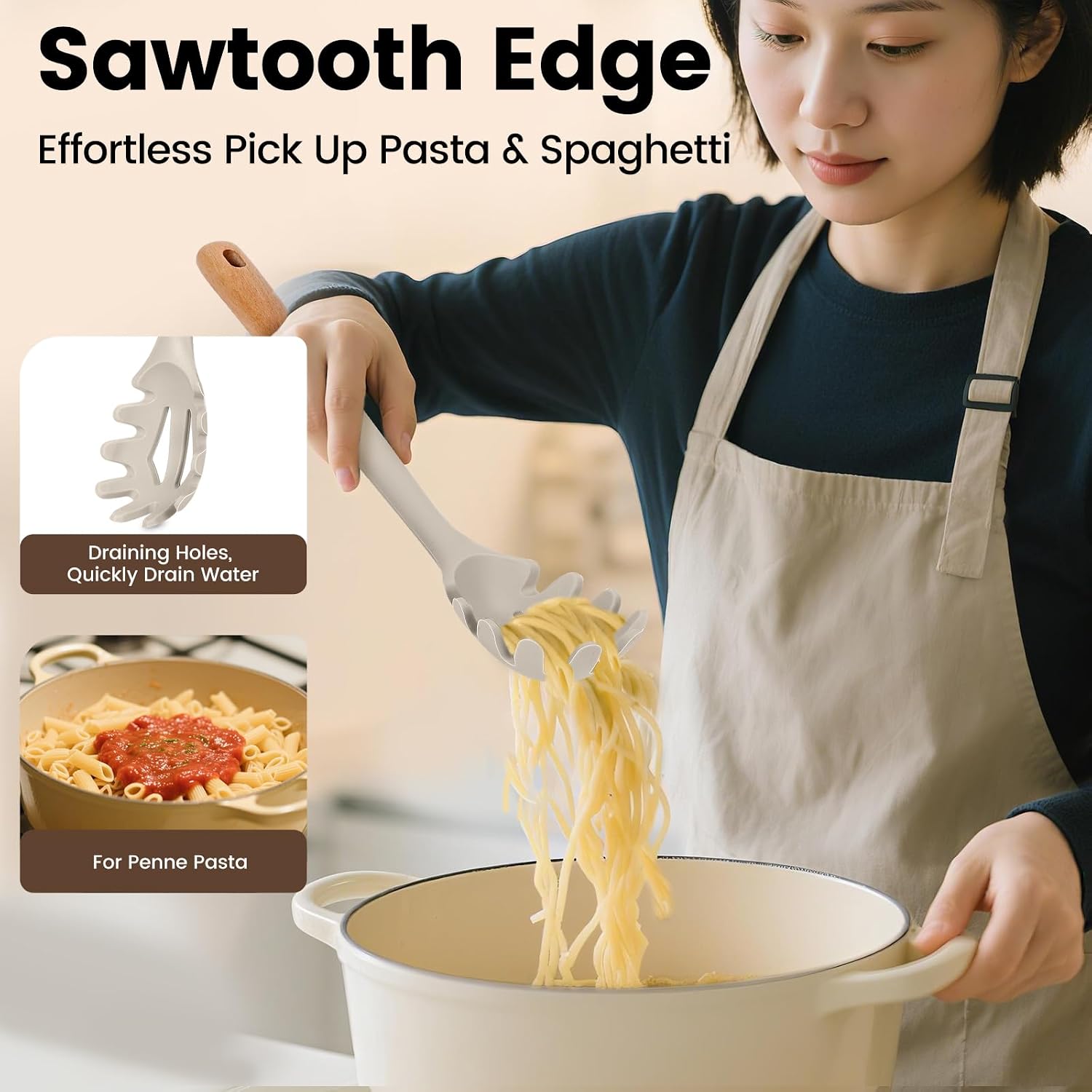 Silicone Soup Ladle Spoon  Kitchen Soup Cooking Spoons Set  Large Spaghetti spoon  Nonstick Pasta Spoon  Heat Resistant Pasta Fork for Serving Soup  Noodle  Sauce