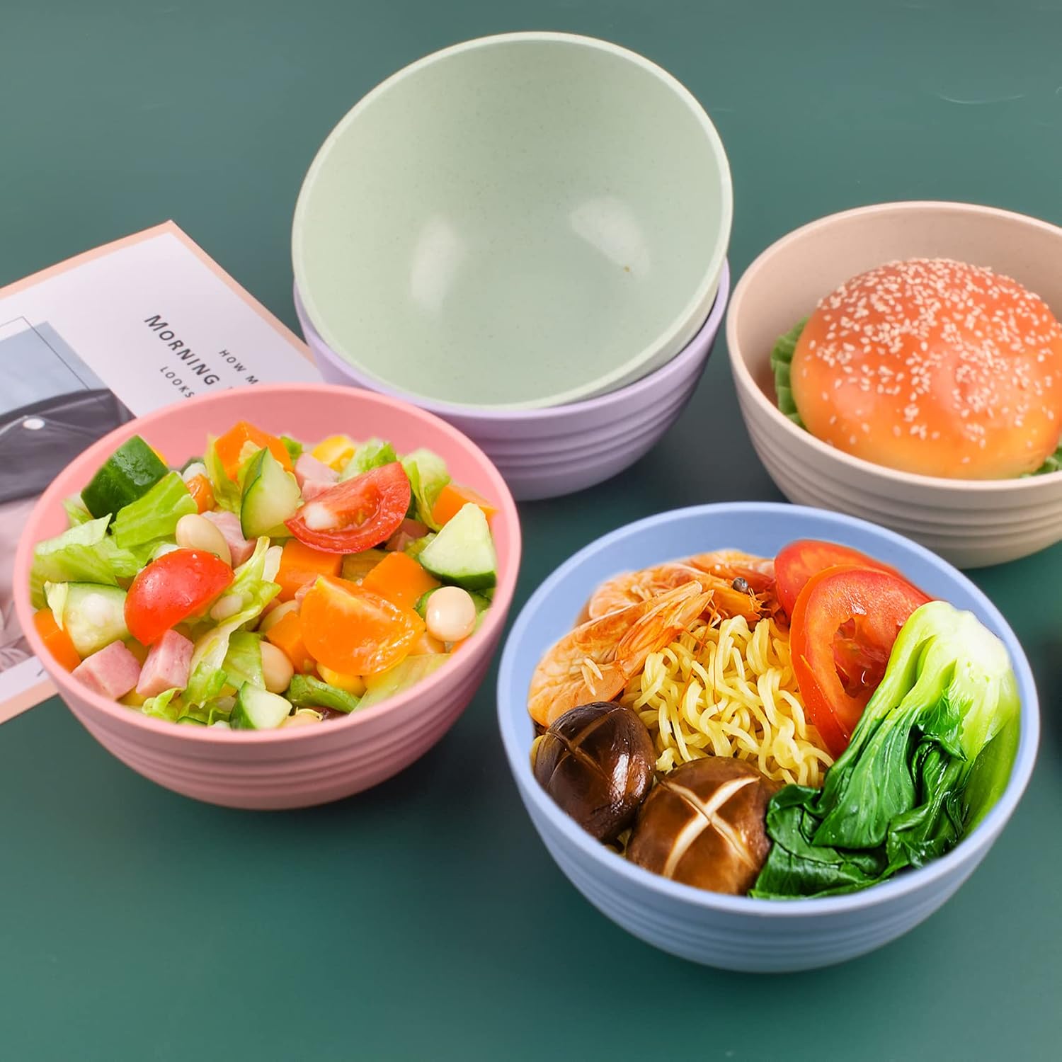 Cuayaes 5Pcs Unbreakable Cereal Bowls  18 OZ Reusable Lightweight Wheat Straw Bowl  Dishwasher & Microwave Safe - Perfect for Rice  Noodle  Snack  Salad  Soup (5 Colors)