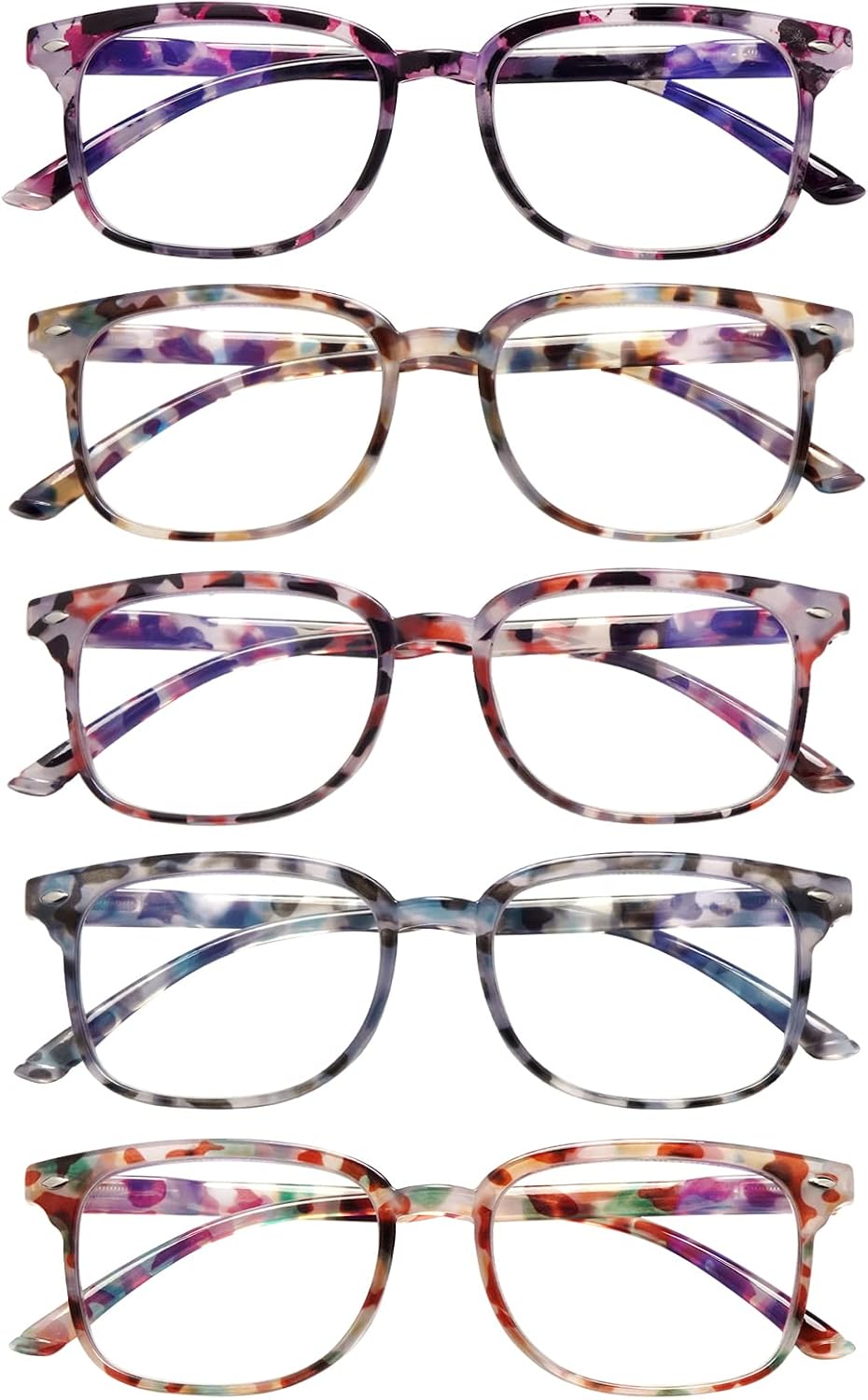 5 Pack Reading Glasses Blue Light Blocking for Women Computer Readers with Spring Hinge