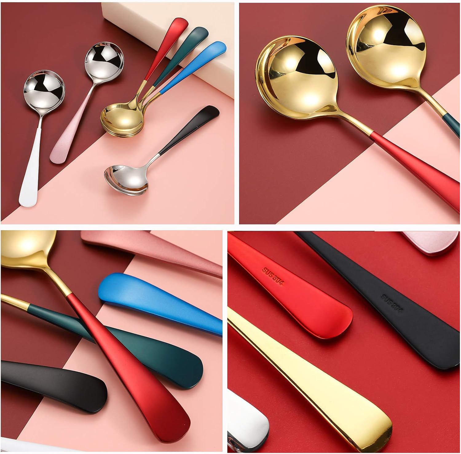 Soup Spoons Stainless Steel  18/10 Round Head Soup Spoons  Modern Thick Short handle 304 Stainless Steel Korean Spoon  Dinner Metal Spoons for Soup  Grain Dessert Milk Tea Coffee  6.3 Inch  Set of 5