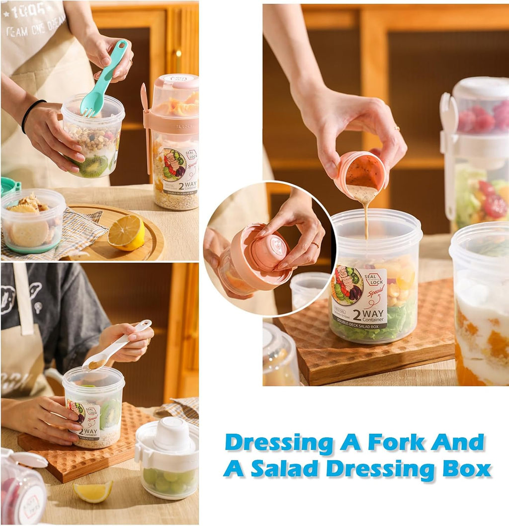 Breakfast On The Go Cups  Salad Cup To Go  Take And Go Yogurt Cereal Overnight Oats Snack Parfait Containers & Salad Dressing Holder With Fork For Lunch  Fruit & Vegetable Jar(Pink 36.2oz)