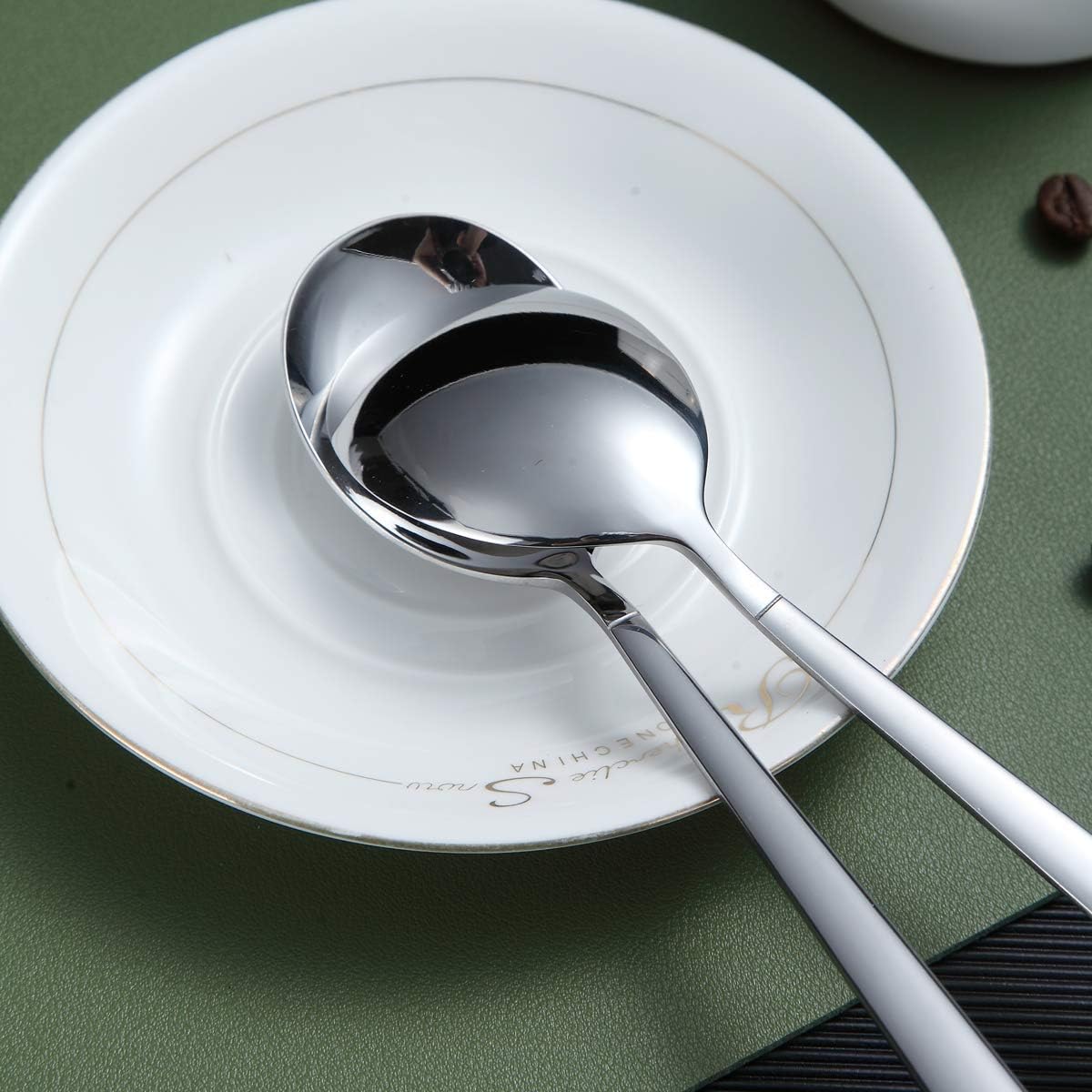 Berglander Dinner Spoon of 12  Stainless Steel Soup Spoons Silverware  Shiny Modern Soup Spoon Table Spoons Set Dishwasher Safe