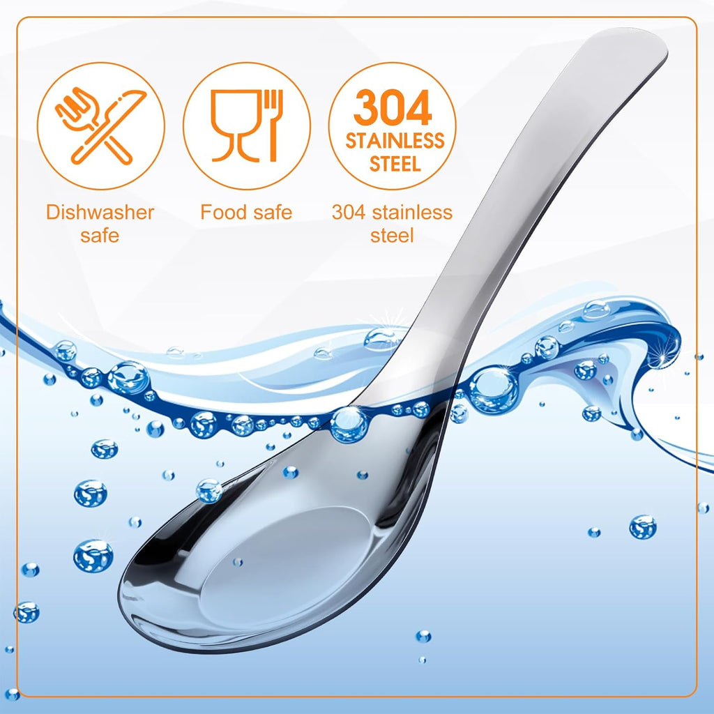 Tioncy 50 Pcs Stainless Steel Soup Spoons Mirror Polished Asian Soup Spoons for Bouillon Dessert Cereal Ramen Pho Wonton Dumpling Noodles