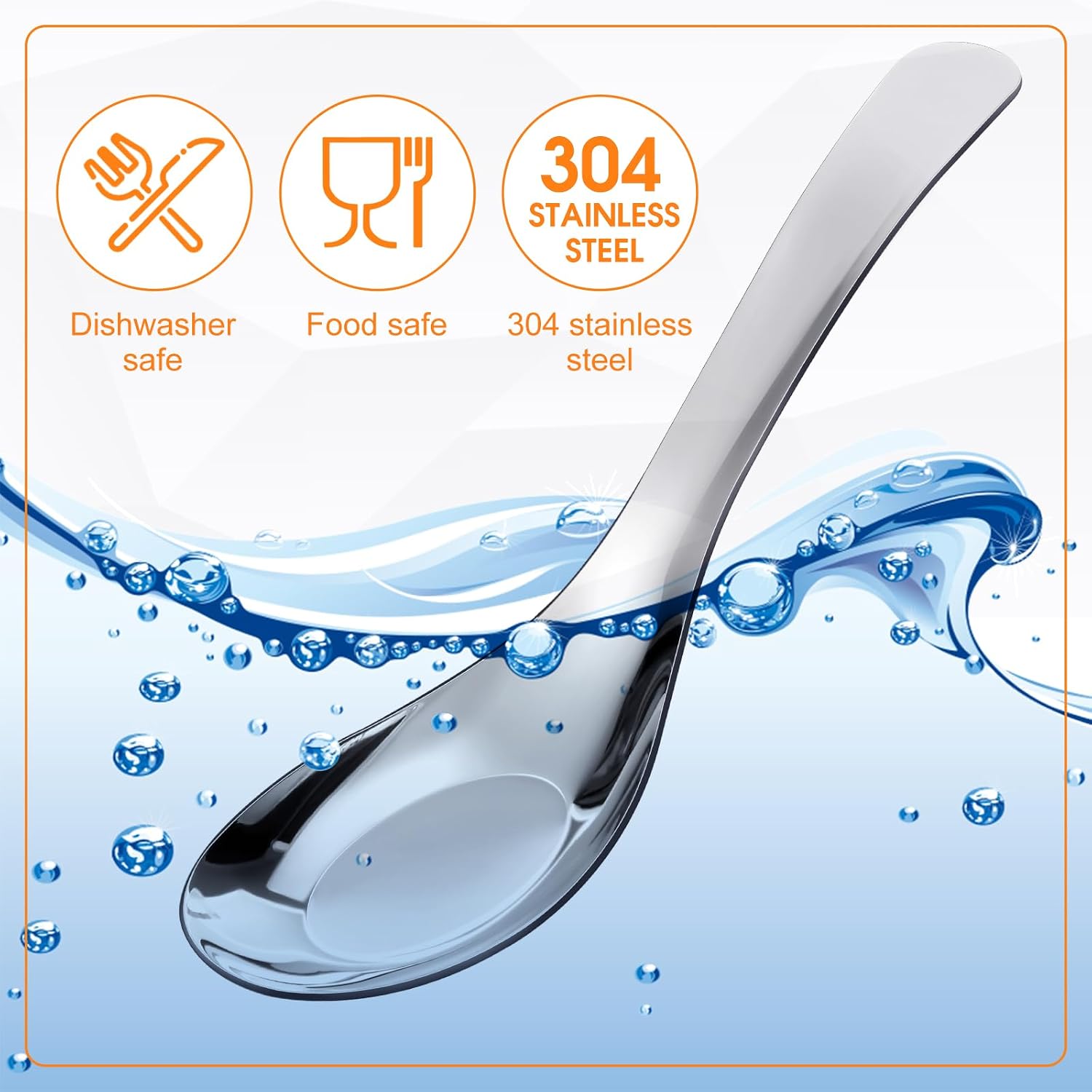 Tioncy 50 Pcs Stainless Steel Soup Spoons Mirror Polished Asian Soup Spoons for Bouillon Dessert Cereal Ramen Pho Wonton Dumpling Noodles