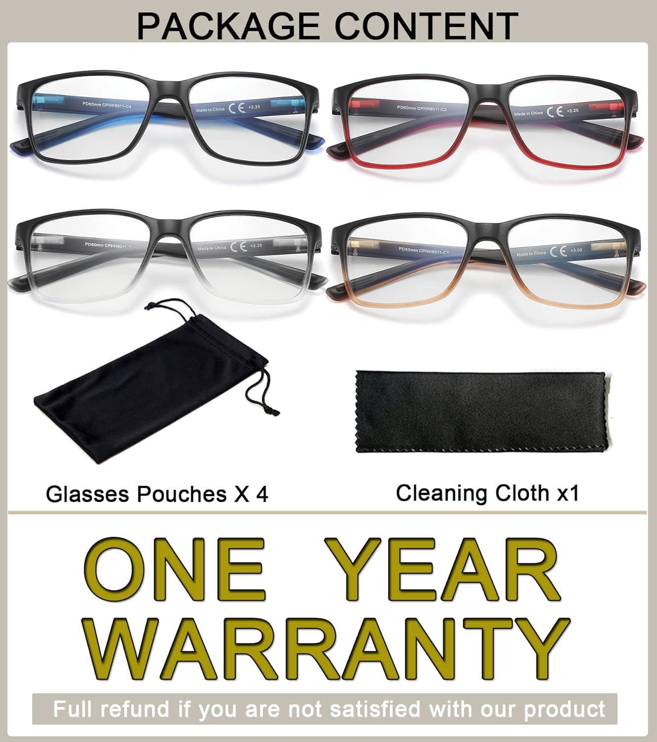 Reading Glasses for Men 4-Pack Stylish Computer Readers with Spring Hinges  Anti Glare/Eye Strain Filter UV Ray Blue Light Blocking Two-tone Reader Eyeglasses +2.5 Magnification Strength
