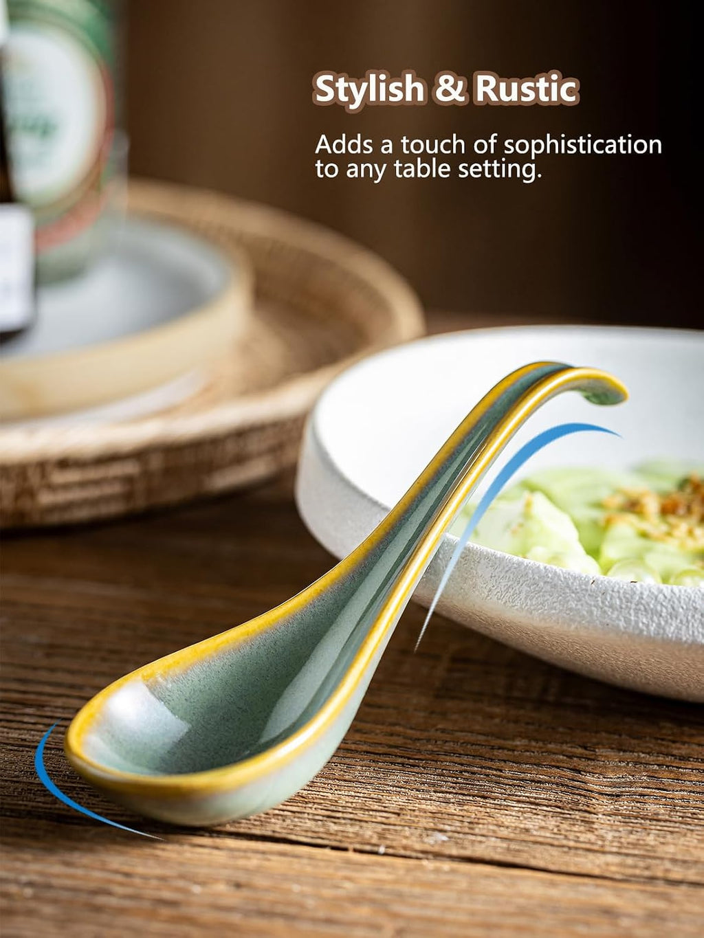 Gomakren Soup Spoons Set of 6  Asian Soup Spoons 6.5 Inch Ramen Spoons  Christmas Ceramic Chinese Spoon Set for Soup  Cereal  Pho  Noodles  Dumpling  Miso  Wonton  Dishwasher Safe  Blue-Green
