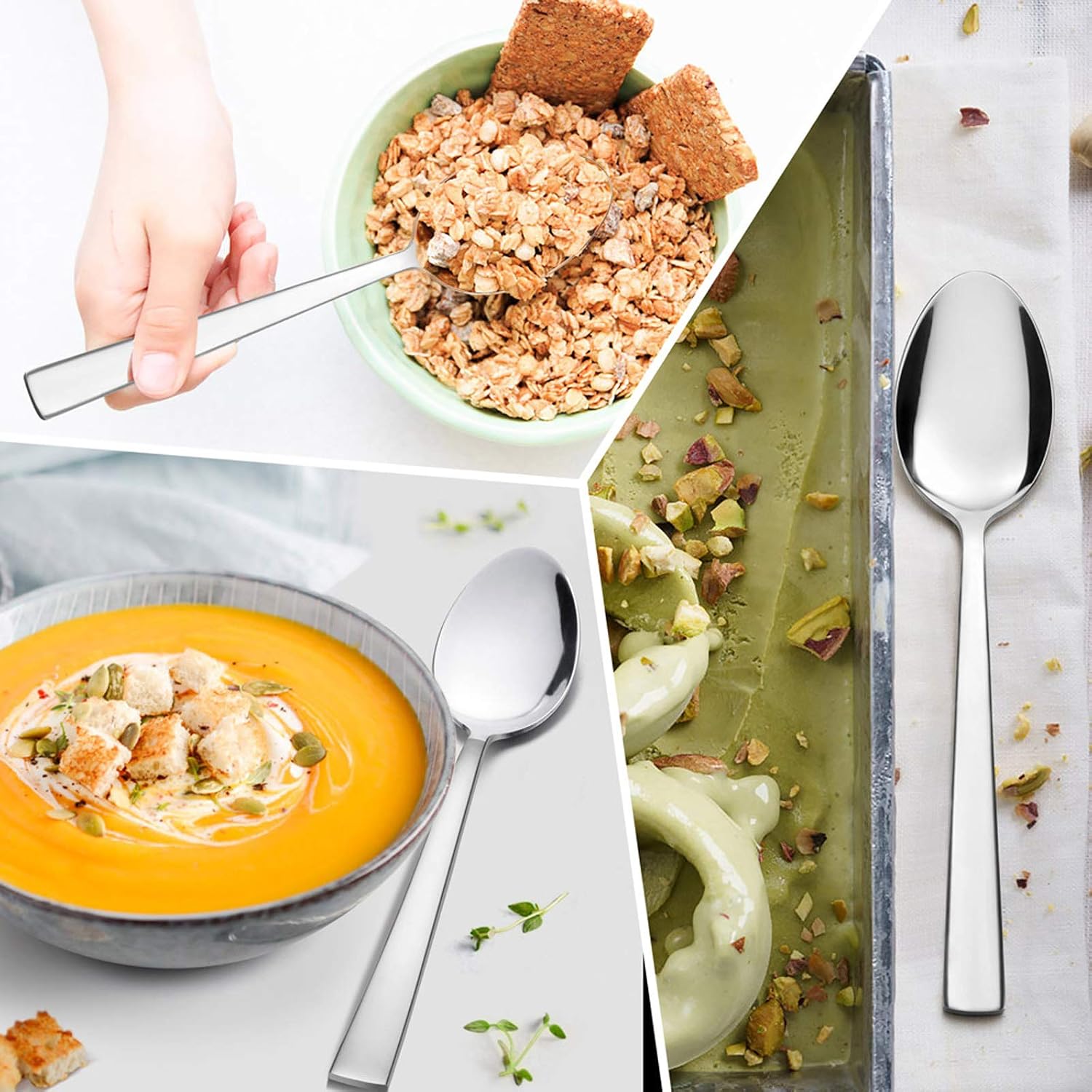 Dinner Spoons Set of 12  E-far 7.9 Inch Stainless Steel Soup Spoons Tablespoons for Home  Kitchen or Restaurant  Non-toxic & Mirror Polished  Squared Edge & Dishwasher Safe