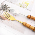 8pcs Natural Bamboo Salad Fork Set  Dessert Fork For Home Wedding Party Or Restaurant Daily Use  304 Stainless Steel  7.87-inch (Silver)