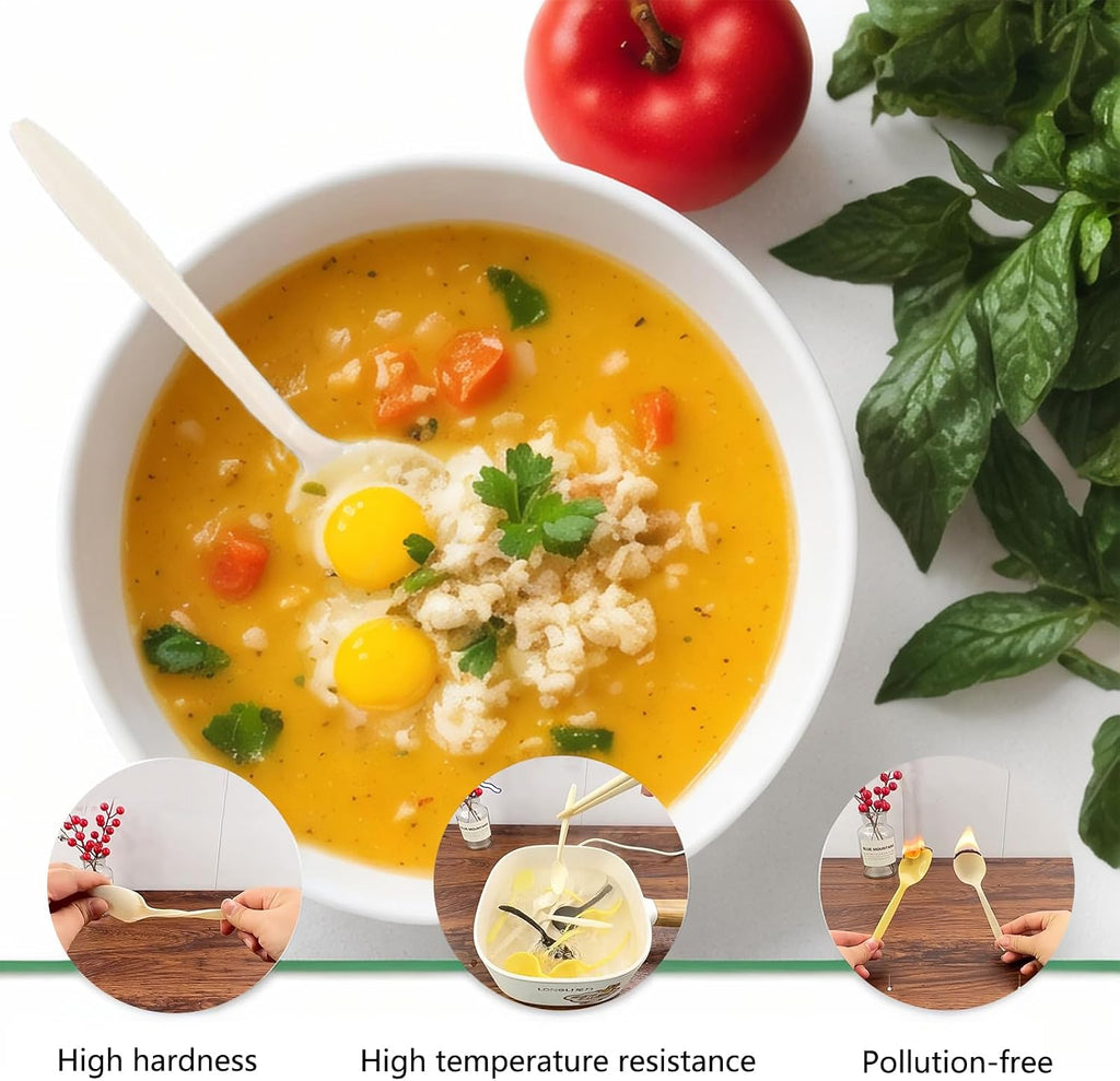 T Legend Eco-Friendly 50 Pack Cornstarch Soup Spoons  Ivory Large Capacity 5.3" Disposable Spoons for Hot Soup Milk Shake Salad etc.