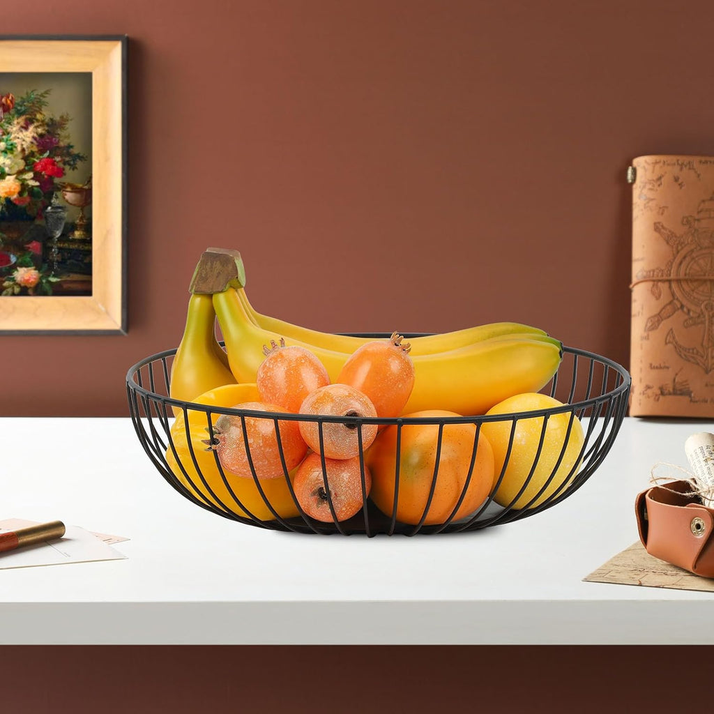 IBWell Black Wire Fruit Basket Fruit Bowl Kitchen Fruit Basket Stand Fruit Bowls for the Counters Metal Fruit Bowl (Exposure)