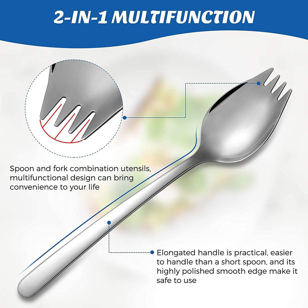 IQCWOOD Sporks  4-Pack 18/10 Stainless Steel Fork  Metal Spork for Everyday Household Use  7.4-Inch Long Handle Dessert Ice Cream Salad Forks  Flatware Set Spork for Fruit Appetizer Dessert