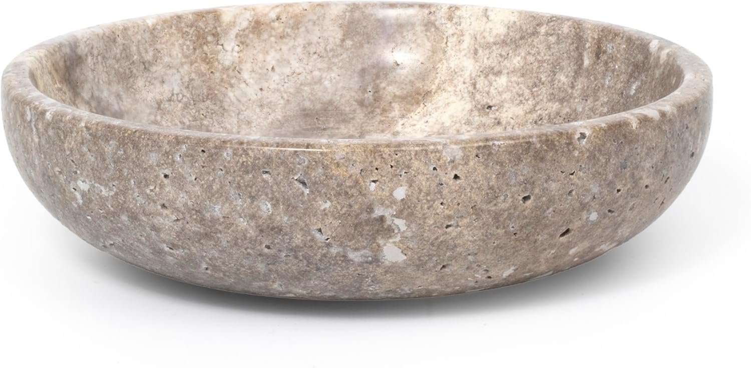 Shelf & Nook Travertine Decorative Bowls for Home Decor. Key Bowl for Entryway Table in a Choice of 3 Colors. (Silver-Gray)