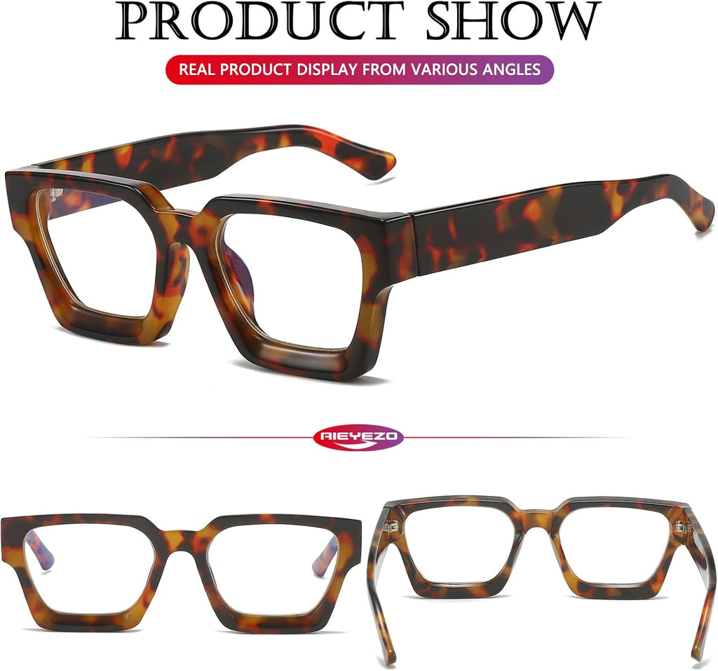 AIEYEZO Square Thick Frame Glasses for Women Men Fashion Blue Light Glasses Trendy Chic Computer Eyeglasses