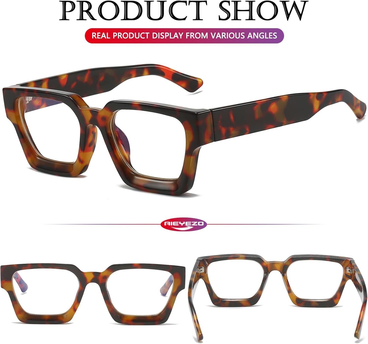 AIEYEZO Square Thick Frame Glasses for Women Men Fashion Blue Light Glasses Trendy Chic Computer Eyeglasses