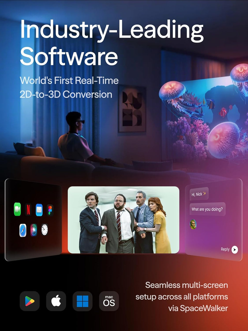 VITURE Luma XR Glasses — 146” 1200p Ultra Sharp Display  1000 Nits  50° FOV  Dimming Adjustments  USB-C Connection for iPhone  Android  Mac  PC  Steam Deck  First-Ever XR Experience for Switch 2