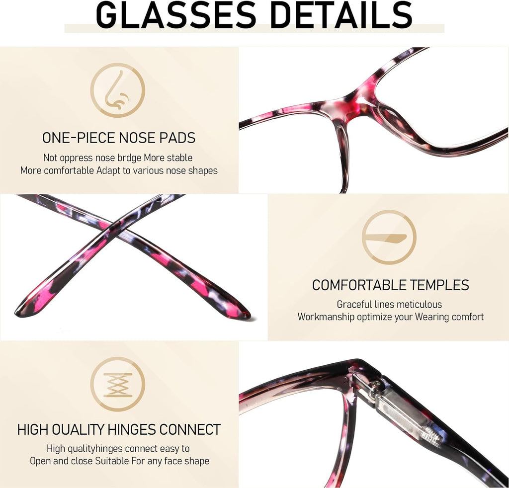 SIGVAN Ladies Reading Glasses Blue Light Blocking Spring Hinge Fashion Pattern Print Eyeglasses for Women