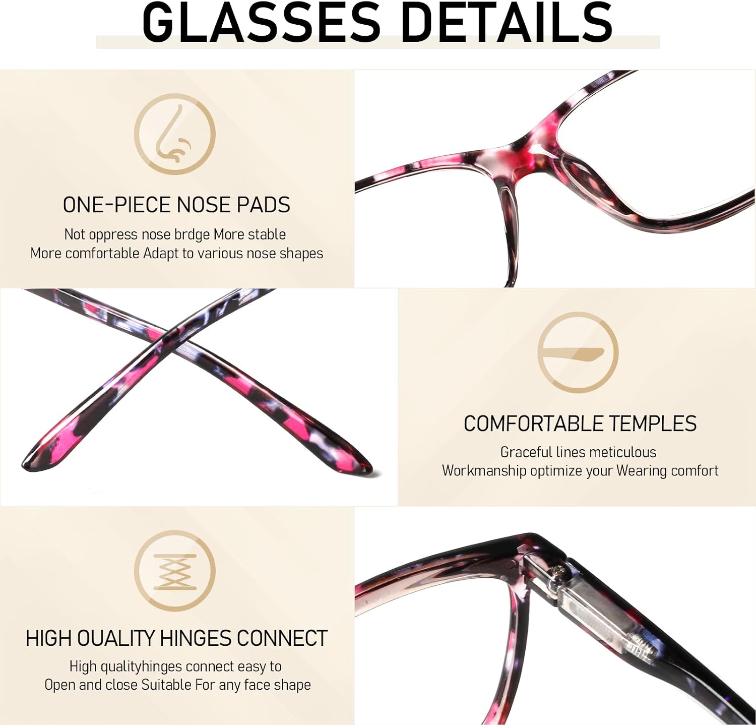 SIGVAN Ladies Reading Glasses Blue Light Blocking Spring Hinge Fashion Pattern Print Eyeglasses for Women
