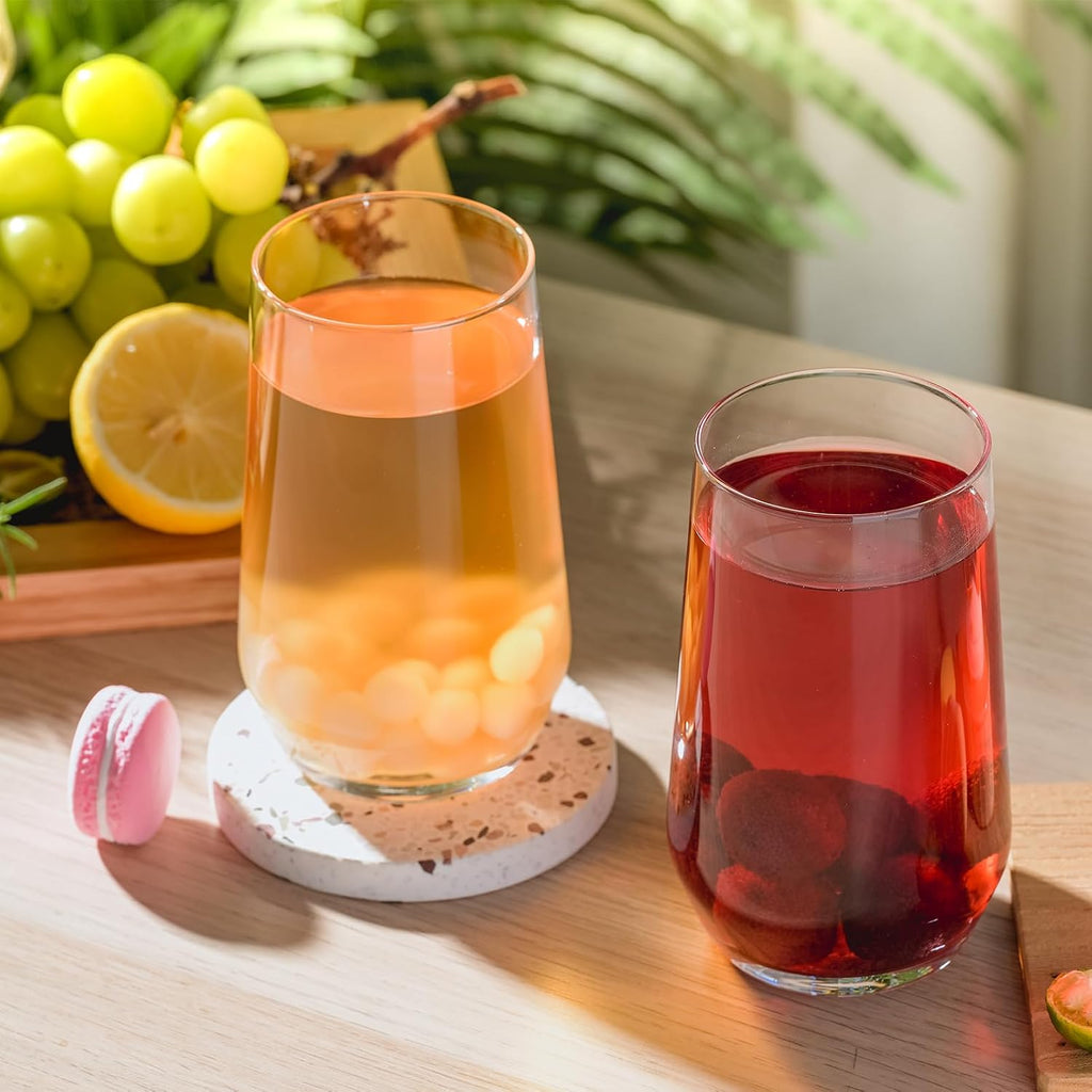 Drinking Glasses Set of 6  16.4 oz Crystal Water Glasses Tall Glass Cups Highball Glass for Cocktail Juice Mojito Iced Tea Kitchen and Bar Glassware Gifts for Christmas