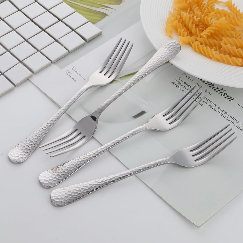 Buyer Star 12 Pieces Hammered Dinner Forks Set  7.9 Inch Stainless Steel Forks Table Forks Flatware Forks  Mirror Finish & Dishwasher Safe Use for Home Kitchen or Restaurant (Silver)