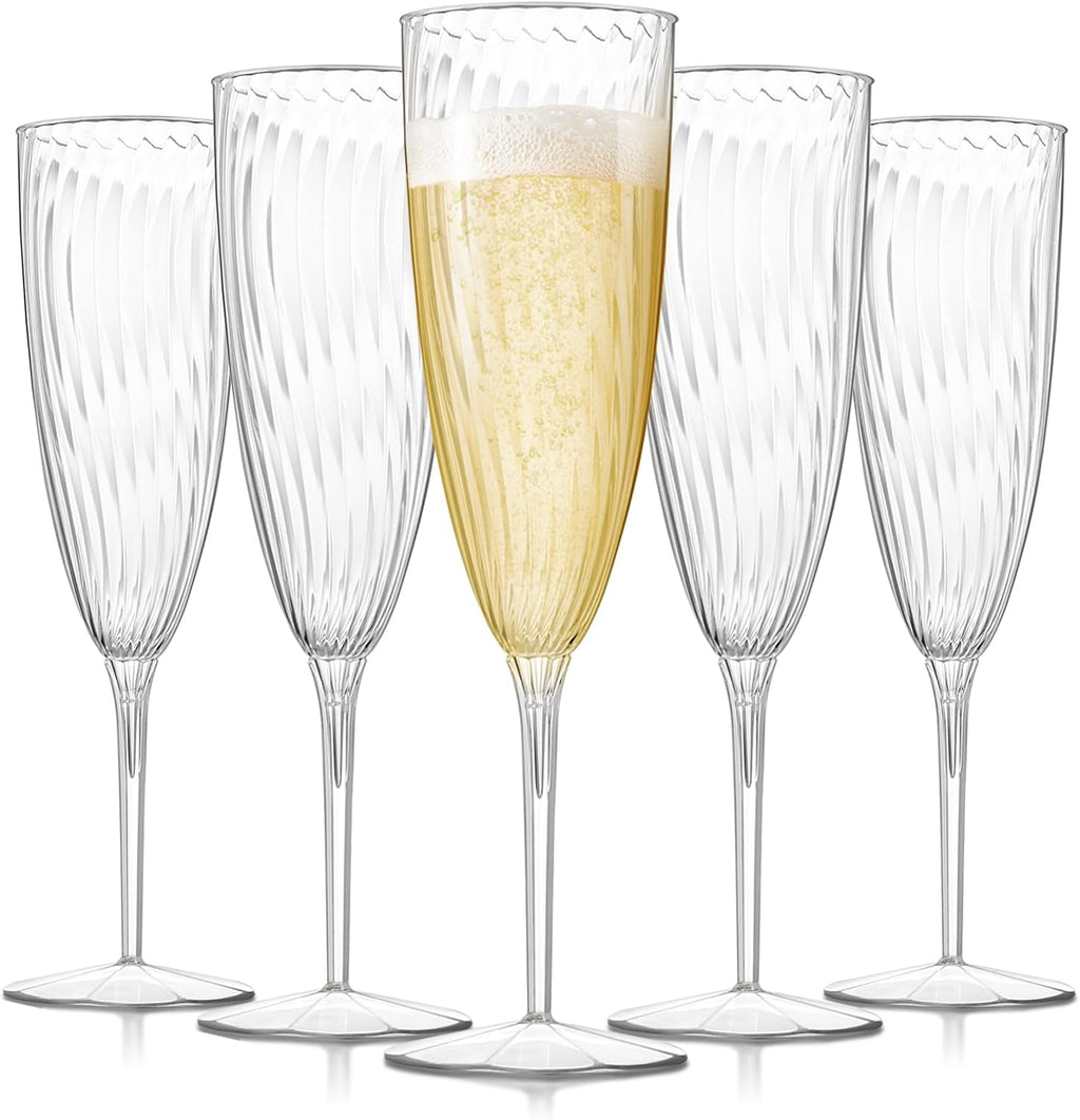 48 PCS Plastic Champagne Flutes Disposable  6 Oz Clear Plastic Champagne Glasses Reusable Wine Cocktail Cups for Weddings Parties Drinking Toasting Home Daily Life (Clear)