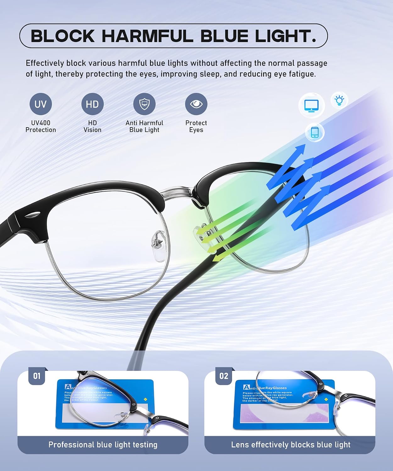 Blue Light Blocking Glasses Computer/Gaming/Screen Glasses for Women or Men，Anti Blue Light & UV