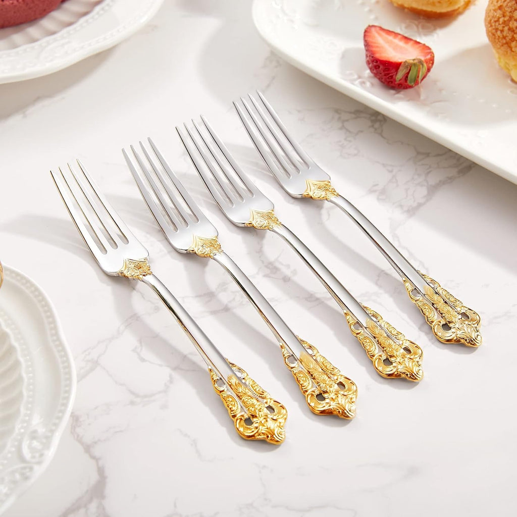KEAWELL Luxury 5.9" Appetizer Forks  18/10 Stainless Steel  Set of 4  Gorgeous Cocktail Forks/Dessert Forks (Gold Accent)