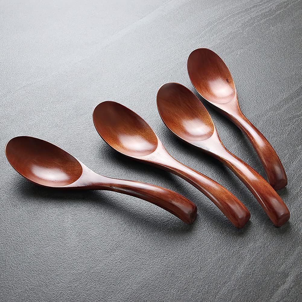 AOOSY Soup Spoons  Wooden Spoons  4 Pieces Japanese Style LightWeight Table Spoon Kitchen Utensil for Adults