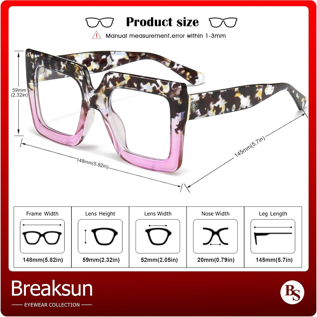 Oversized Blue Light Glasses for Women Fashion Thick Square Computer Eyewear Non-Prescription Black Glasses (Floral Gradient Purple)