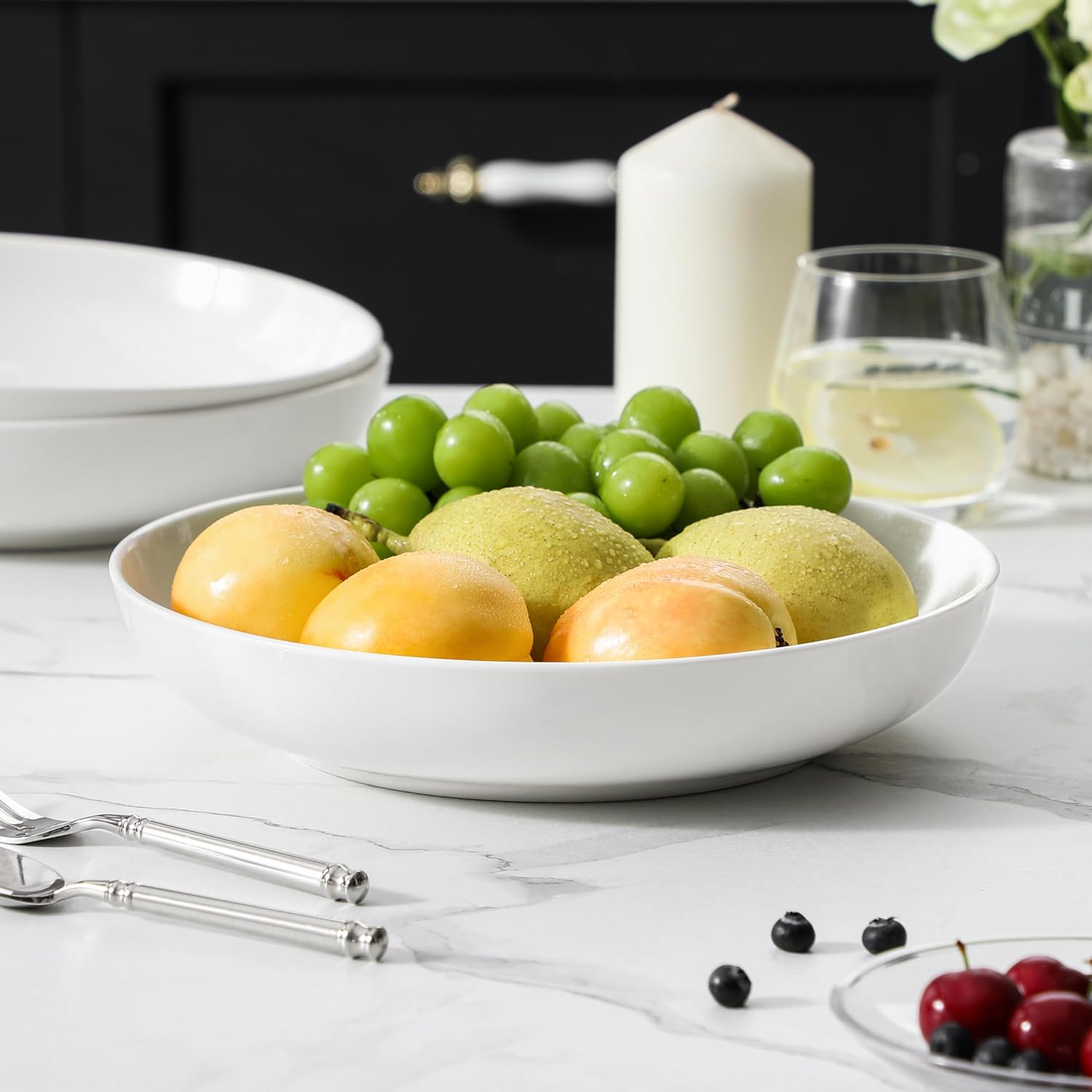 MALACASA 10" Large Pasta Bowls  56 OZ White Salad Bowls Soup Bowls  Porcelain Serving Bowls Set of 4  Large Kitchen Bowl Plates Pasta Plates  Microwave & Dishwasher Safe  Series REGULAR