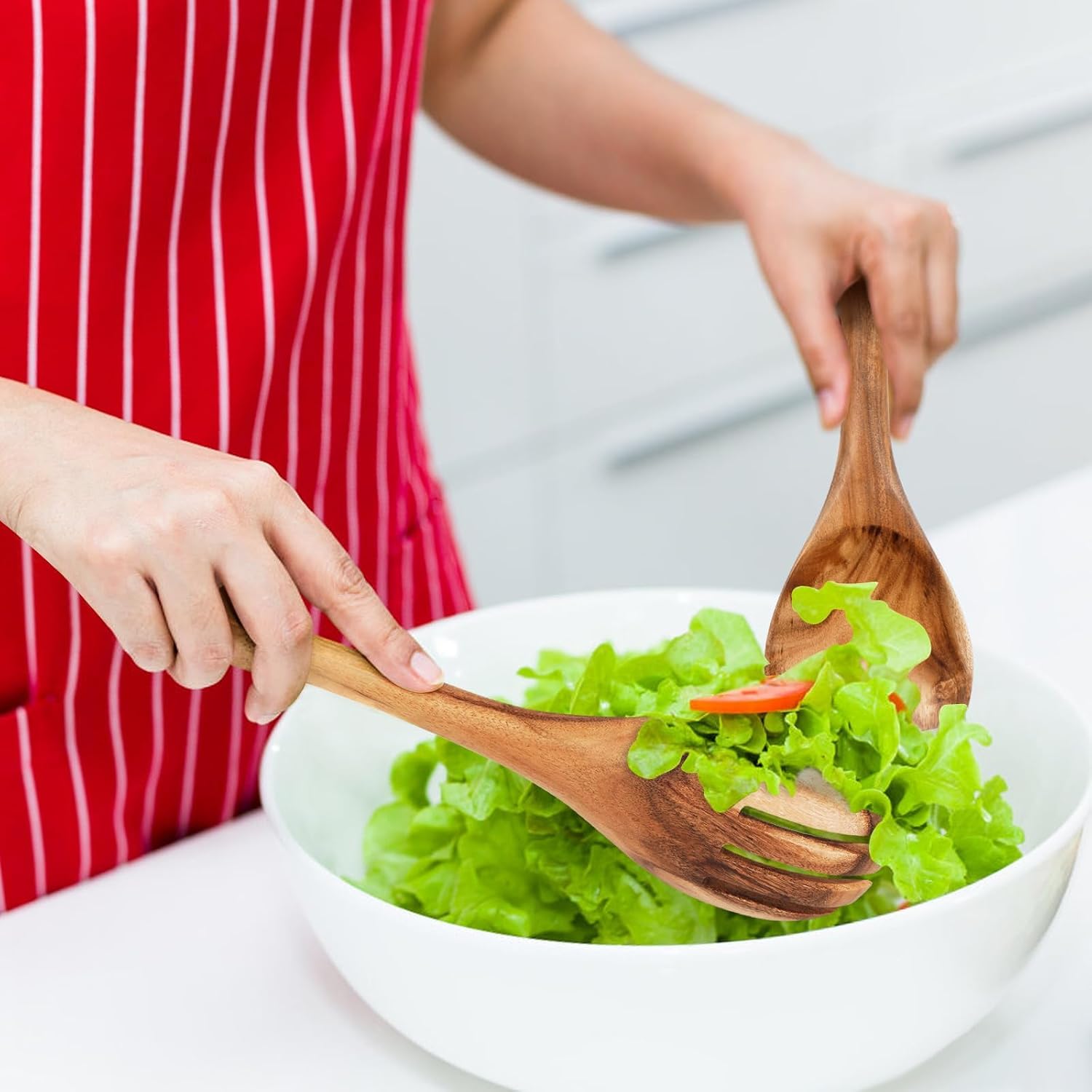 Salad Tongs  Wooden Spoons  Salad Tongs for Serving  10-inch Serving Utensils Set Salad Servers Set Kitchen Cooking Utensil (Natural Wood)