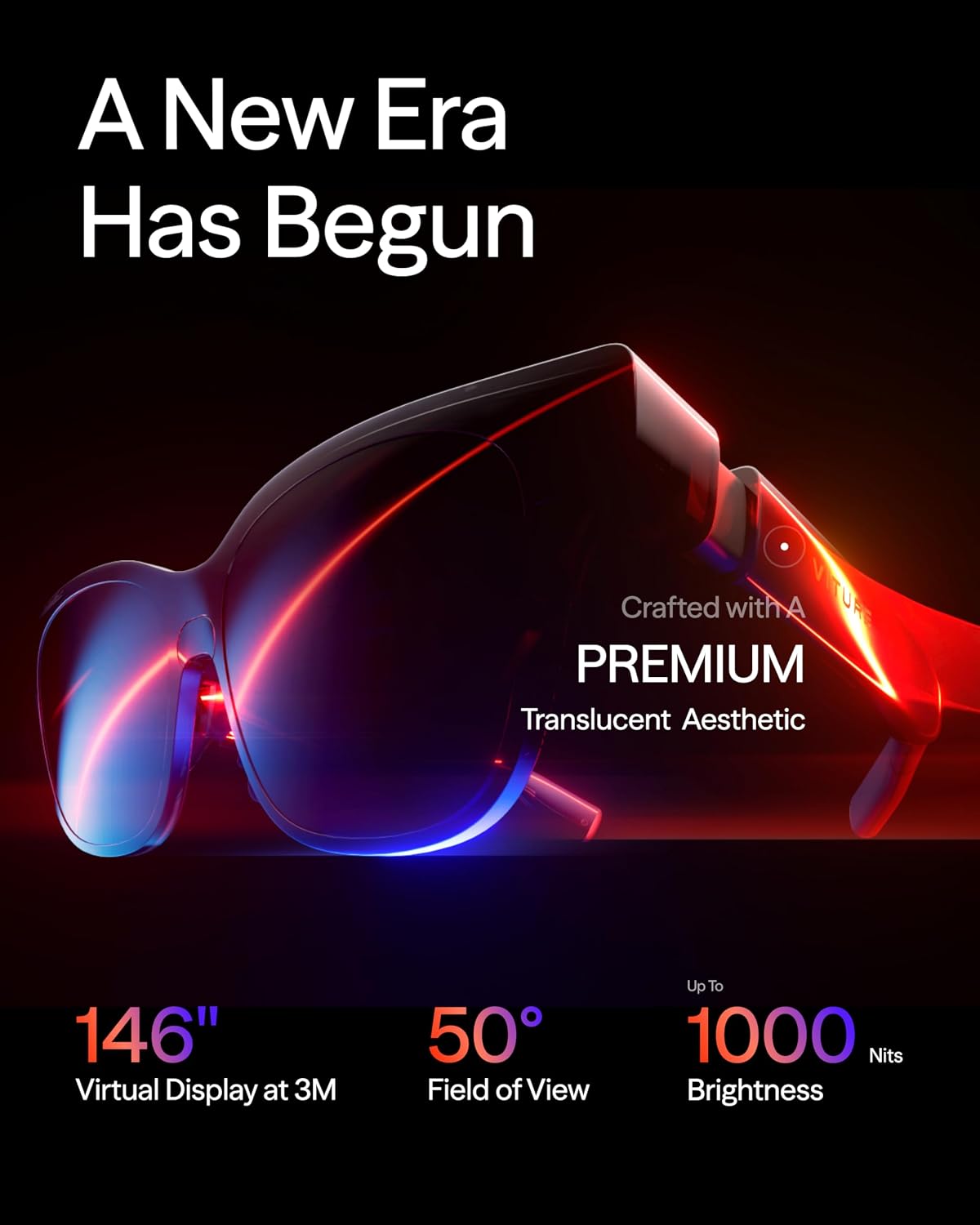 VITURE Luma XR Glasses — 146” 1200p Ultra Sharp Display  1000 Nits  50° FOV  Dimming Adjustments  USB-C Connection for iPhone  Android  Mac  PC  Steam Deck  First-Ever XR Experience for Switch 2