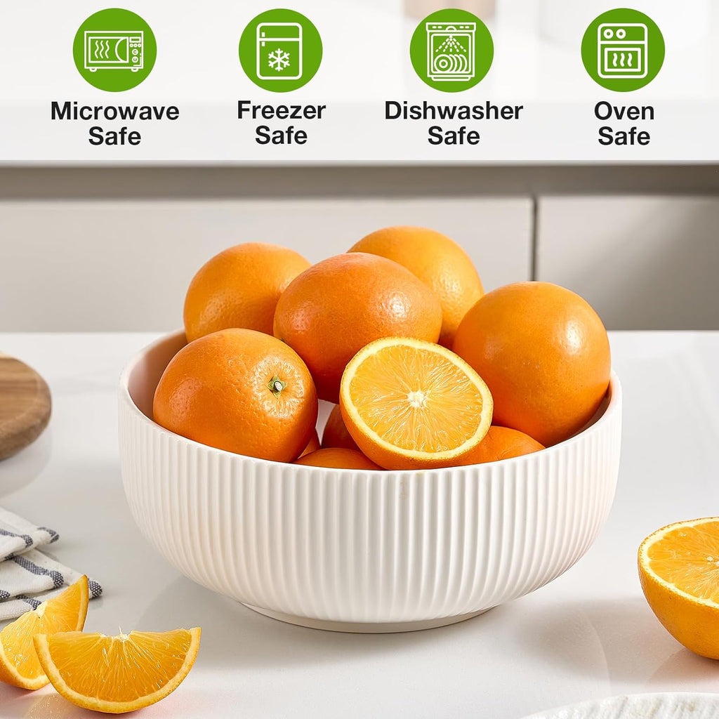 Mfacoy 2 Pack Salad Bowl  8 inch 60 oz Large Serving Bowl Set  Deep Bowl for Kitchen  White Ceramic Bowl Set for Soup  Cereal  Ramen  Pasta  Salad  Dishwasher & Microwave Safe  Easy Clean