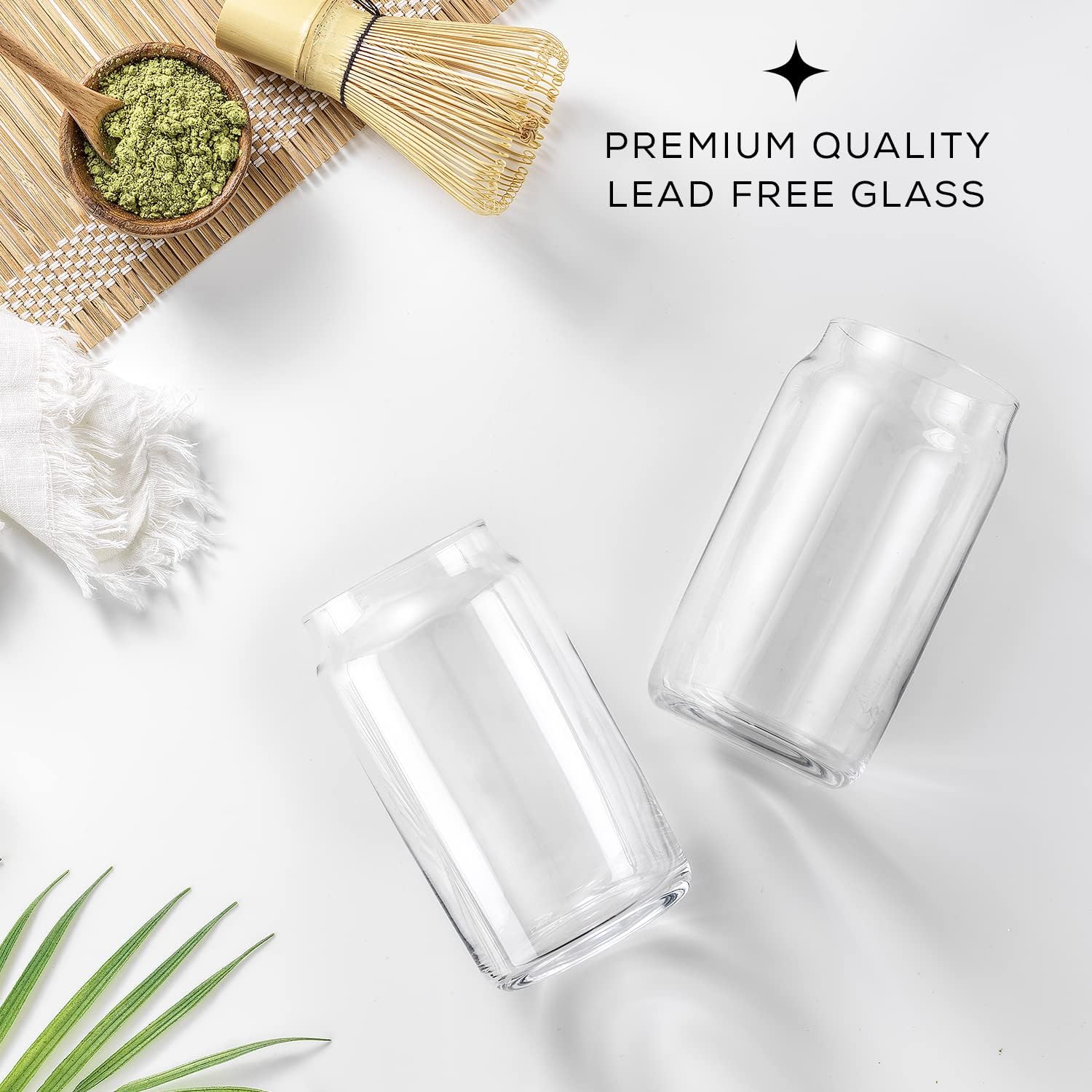 JoyJolt Drinking Glass Cups Set of 6-16oz Beer Can Glasses. Clear Soda Can Shaped Glass Cups  Cute Iced Coffee Cup Tumblers  Cold Drink Glassware  Unique Water  Tea  Cocktail Glass Set
