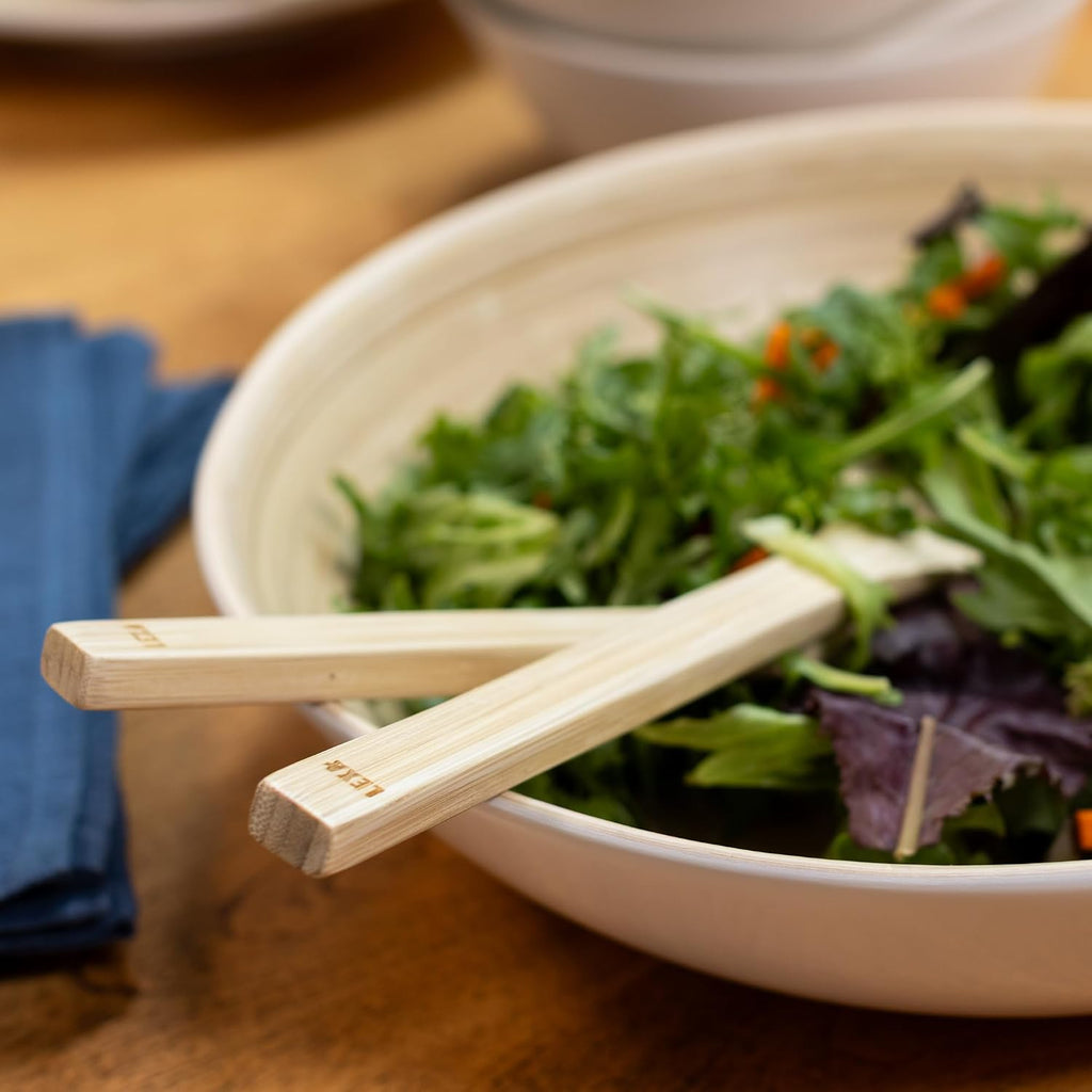 LEXA Bamboo Salad Utensil Set  12 Inch – Handmade Eco-Friendly Serving Spoon & Fork  Natural Bamboo  Durable & Unique  Perfect for Salads  Fruits & Entertaining