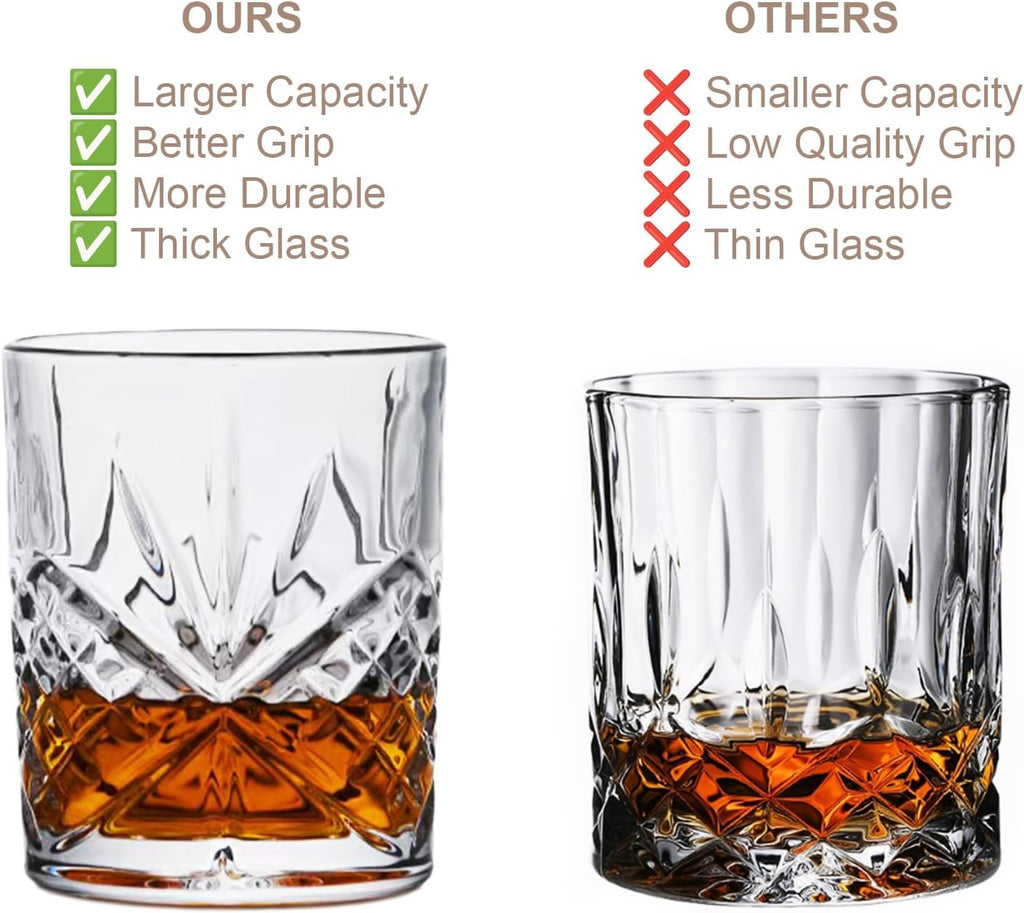 OLD BARREL Whiskey Glasses Set of 8 (4 Glasses with 4 Ice Ball Molds) 10oz Old Fashioned Crystal Glasses Gift Box – Bourbon  Scotch  Cocktail Rocks Glas – Gifts for Men  Dad  Birthday  Christmas Gift