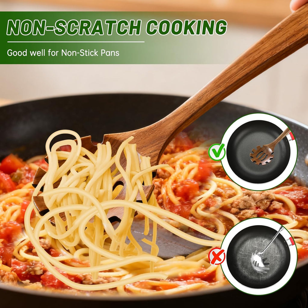 2PCS Wooden Ladle Set  wood ladle and Wooden Pasta Spoon with Hole  Durable Natural Wood  Non Scratch Cooking Tools for Soup  Pasta and Stirring