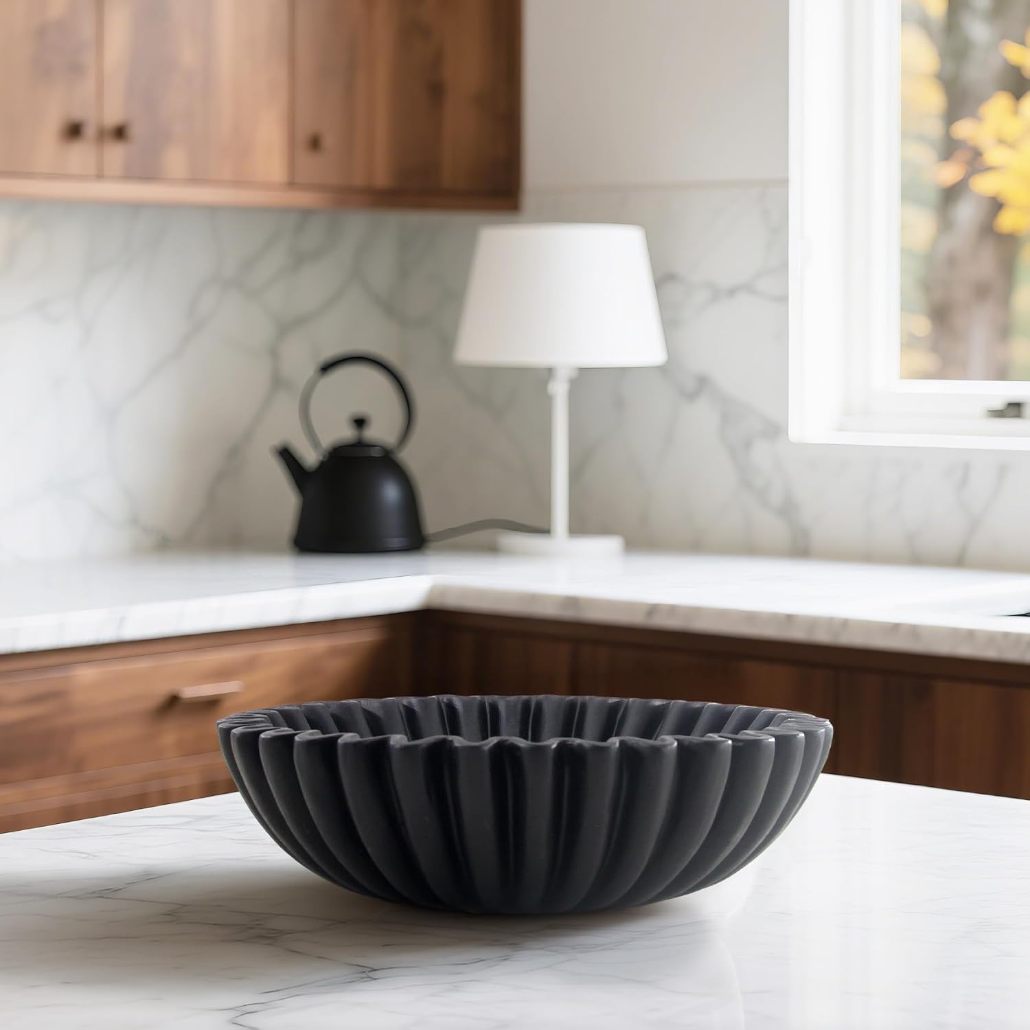 Large Modern Decorative Ruffle Bowl for Home Decor Fruit Bowl Organic Catch All Key Kitchen Entryway Shelf Coffee Table Black