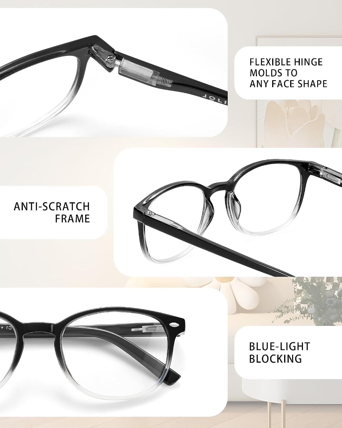 5 Pack Reading Glasses For Women  Blue Light Blocking Computer Reader Spring Hinge Eyeglasses