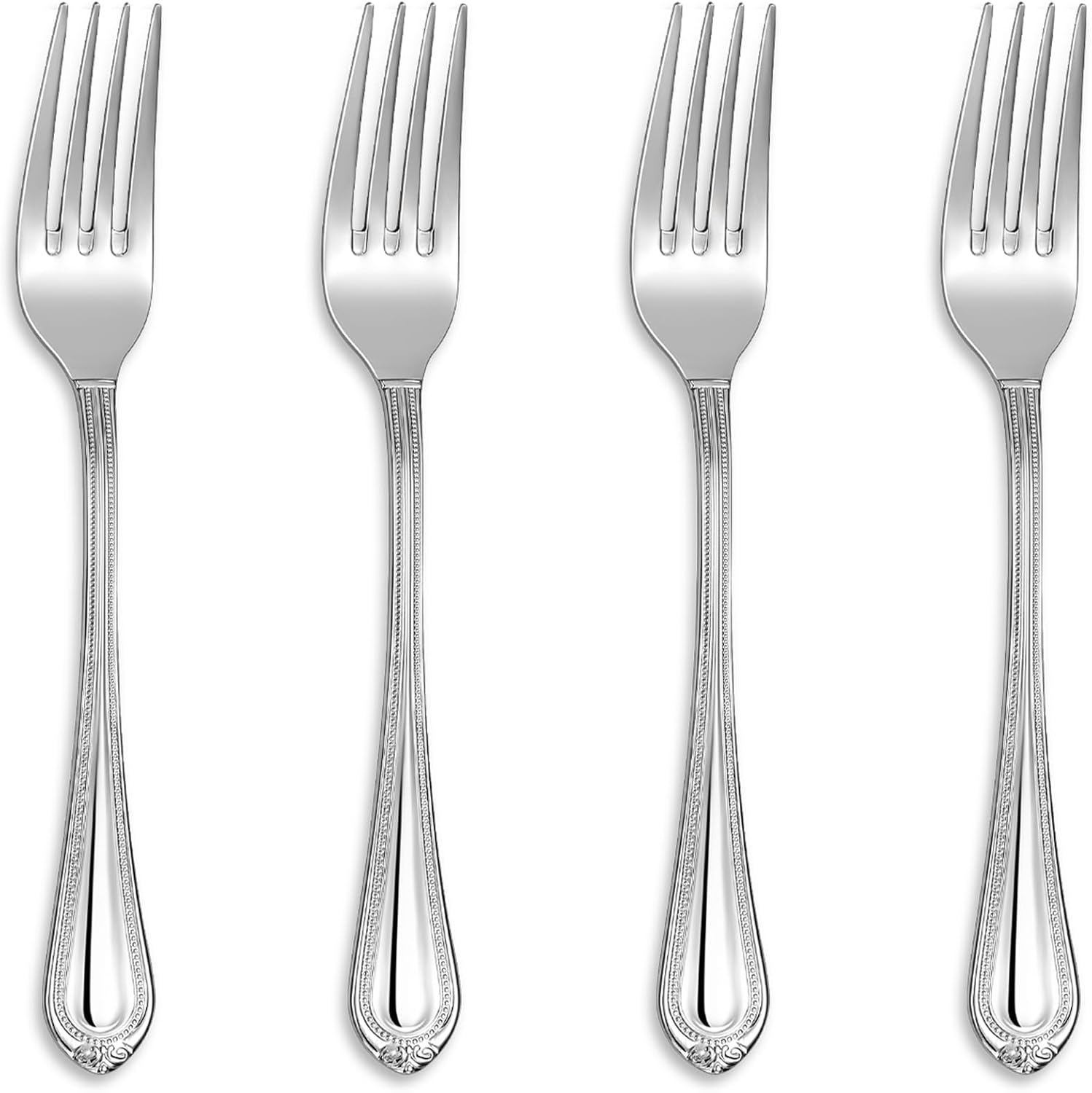 KEAWELL Pearl Edge 4-Piece Premium Fork Set  18/10 Stainless Steel  Fine Silverware with Mirror Finish  Dishwasher Safe (4  7.3" Salad Forks)