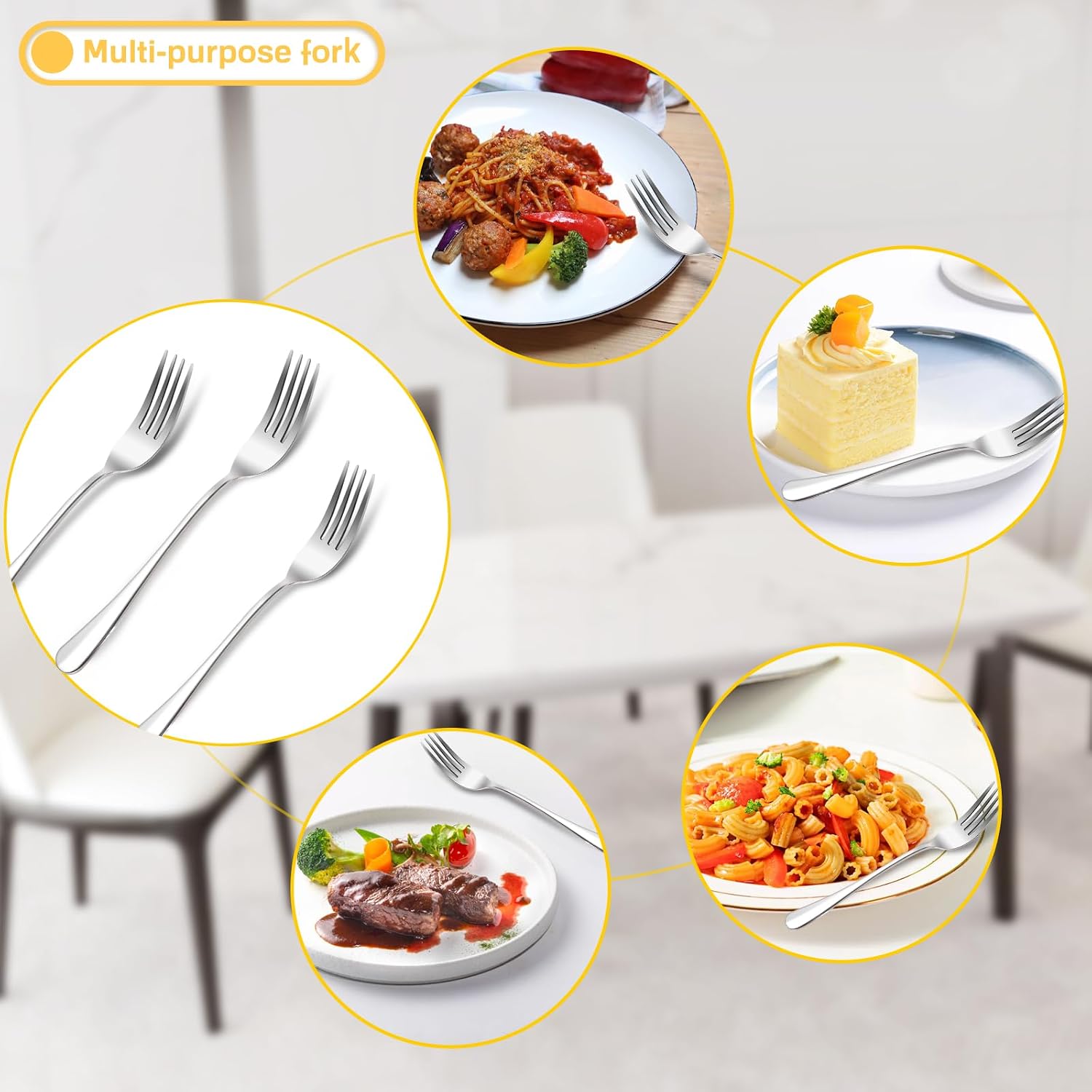 12 Pieces Spoons and Forks Set Food Grade Stainless Steel Flatware Cutlery Set 6 Forks(6.8 inch) and 6 Spoons(6.6inch) Silverware Set for Home Kitchen Restaurant-Mirror Polished & Dishwasher Safe
