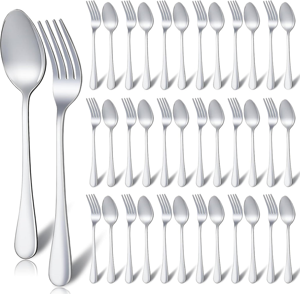 48 Pcs Spoons and Forks Set Stainless Steel Bulk Silverware Flatware Cutlery Sets Silver Metal Spoon Dinner Salad Forks for Kitchen Home Restaurant Party Dessert