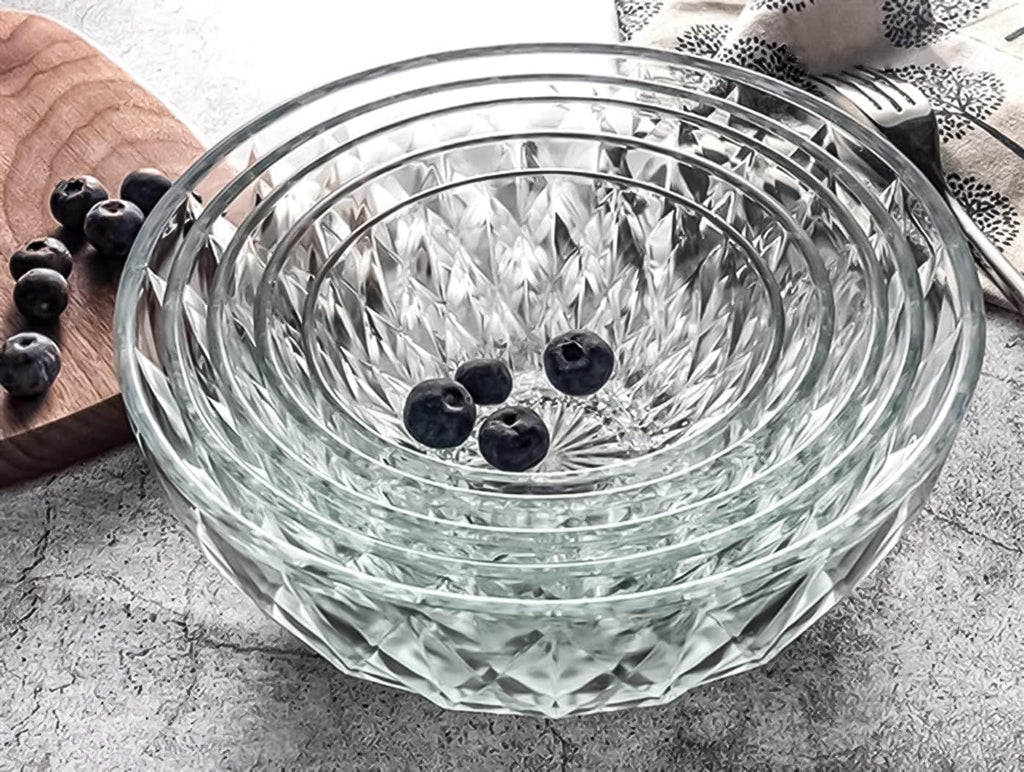 Le'raze Glass Diamond Design Bowl - Decorative Centerpiece for Kitchen & Home Decor  Great for Dining  Living Room  Serving  Salad  Pasta  Candy  Fruit