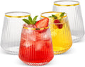 Goodluck 36 Pack 12oz Stemless Plastic Wine Glasses – Clear Ribbed Cups with Gold Rim  Fancy Reusable Disposable Drinkware for Weddings  Parties  Bars  Indoor and Outdoor Events
