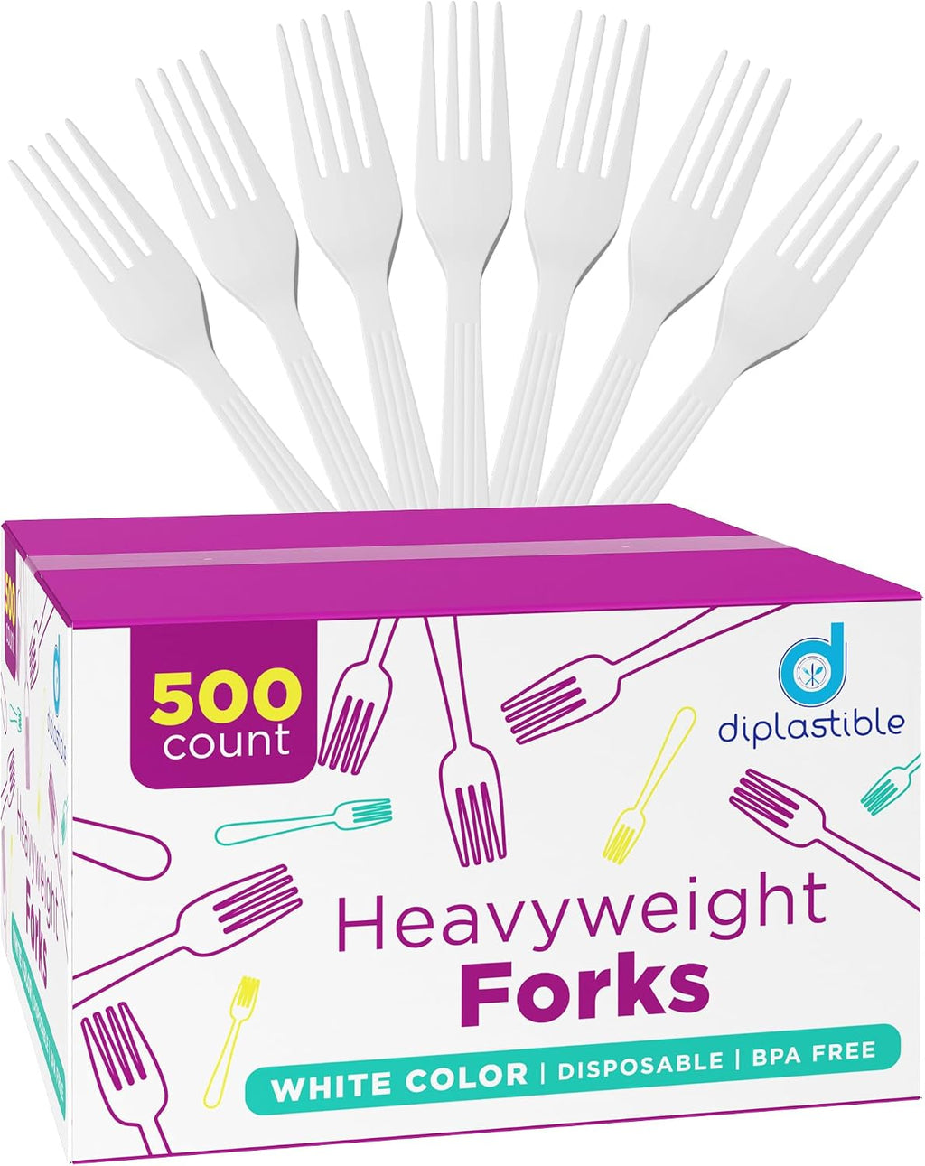500 Count – Heavyweight Disposable White Plastic Forks | Big Party Pack Forks | Plastic Salad Forks |Great for Celebrations  Parties  Travels  Events  and Everyday Use