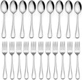 LIANYU 24-Piece Forks and Spoons Silverware Set  12 Teaspoon and 12 Salad Fork  Stainless Steel Flatware Cutlery Set for Home Kitchen Hotel  Mirror Finished  Dishwasher Safe