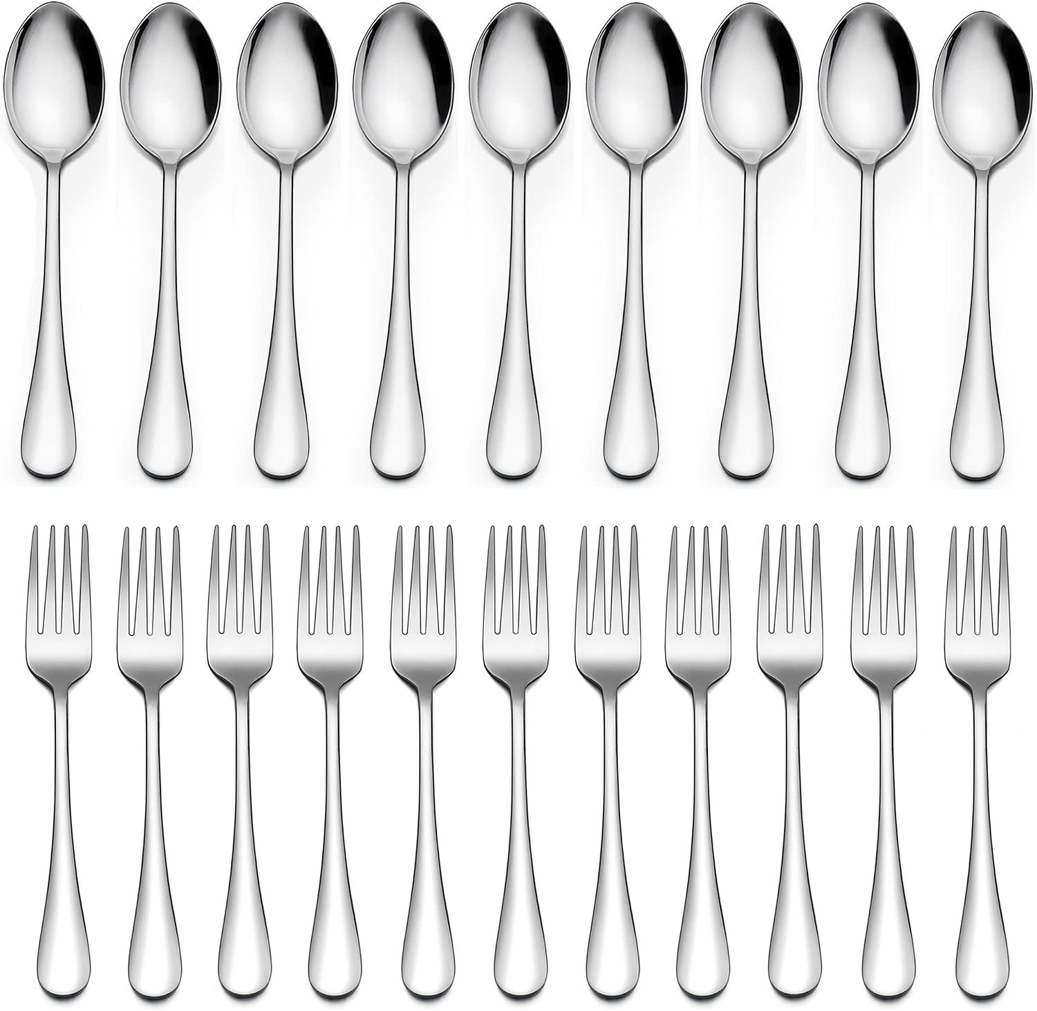 LIANYU 24-Piece Forks and Spoons Silverware Set  12 Teaspoon and 12 Salad Fork  Stainless Steel Flatware Cutlery Set for Home Kitchen Hotel  Mirror Finished  Dishwasher Safe