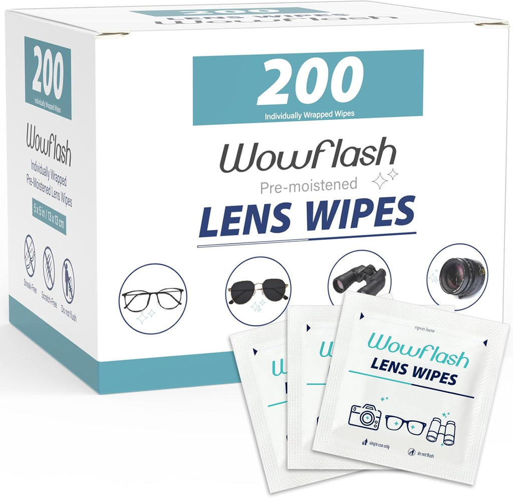 200 Count Lens Wipes for Eyeglasses  Eyeglass Lens Cleaning Wipes Pre-moistened Individually Wrapped Sracth-Free Streak-Free Eye Glasses Cleaner Wipes for Sunglass  Camera Lens  Goggles