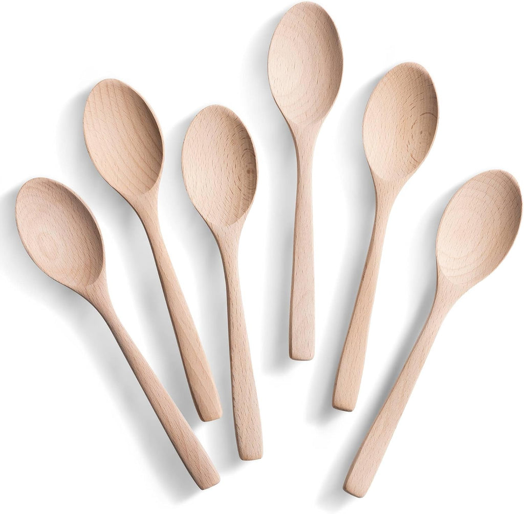 7.3inch Small Wooden Spoons  6PCS Uncoated Beech Plain Small Wooden Spoons Set  Table Spoons for Present Honey  Serving  Eating  Soup  Chocolate  Coffee  Tea