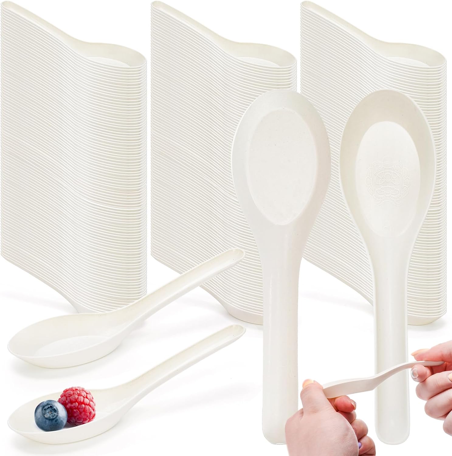 300 Pack Disposable Asian Soup Spoon  Small Plastic Spoons Bulk  4.6" × 1.2" Heavy Duty Spoons for Hot Soup  Plastic Utensils Cutlery for Home Restaurant Party Supply  Freezer Microwave Safe