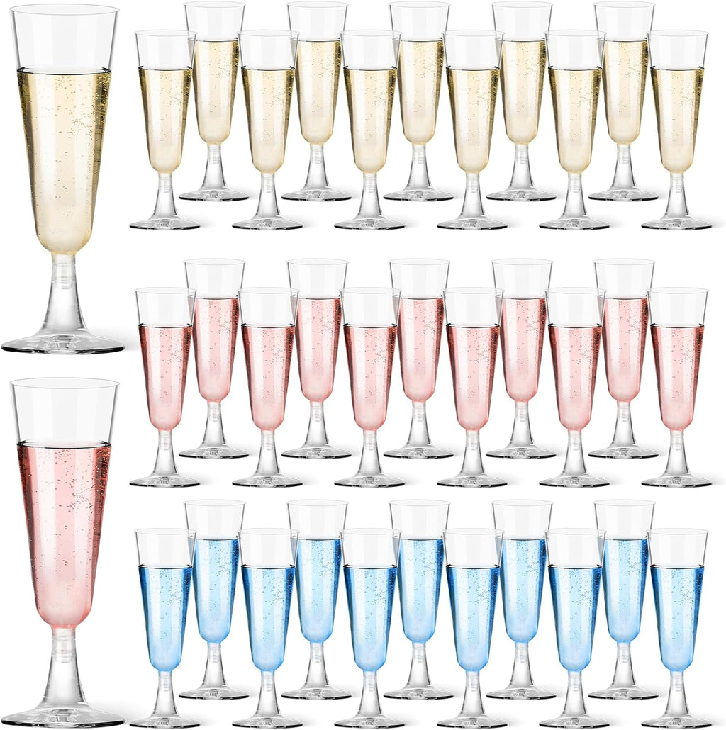 GuanQiao Plastic Champagne Flutes 40 Pack  5.5 Oz Clear Disposable Plastic Champagne Glasses  Wine Glasses Cups for Wedding Celebration Birthday Party Wine Tasting New Years Eve Party Supplies